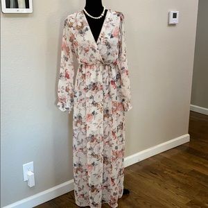 Floral Maxi Dress - Cream and Pink